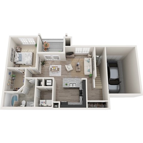 Floor plan for 1 bed, 1 bath, 937 sqft